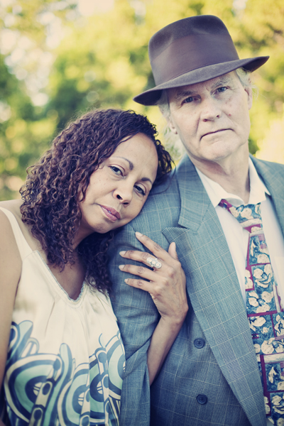 Phil and Dorothee outdoors, vintage tone