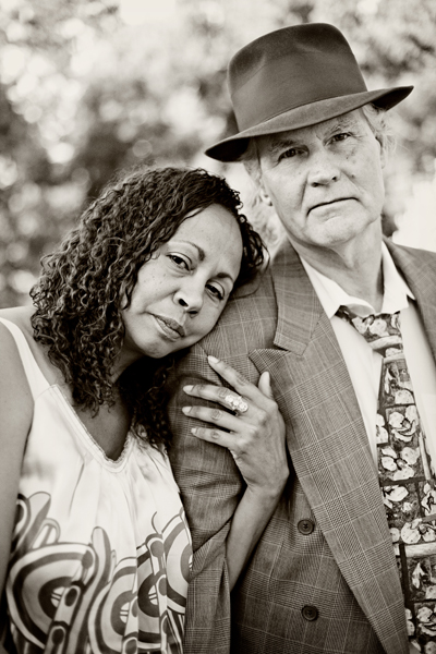 Black and white portrait with fedora